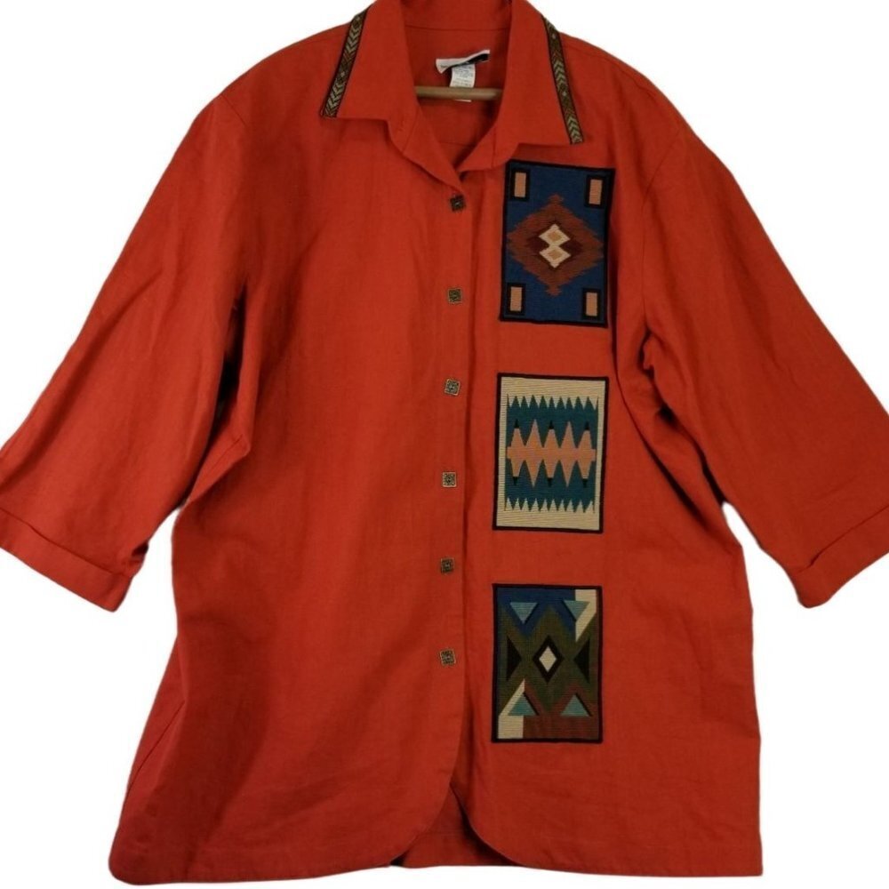 Women's Size 18 Orange Linen Cotton Sun Buttons Stephanie Thomas Sport Jacket TO